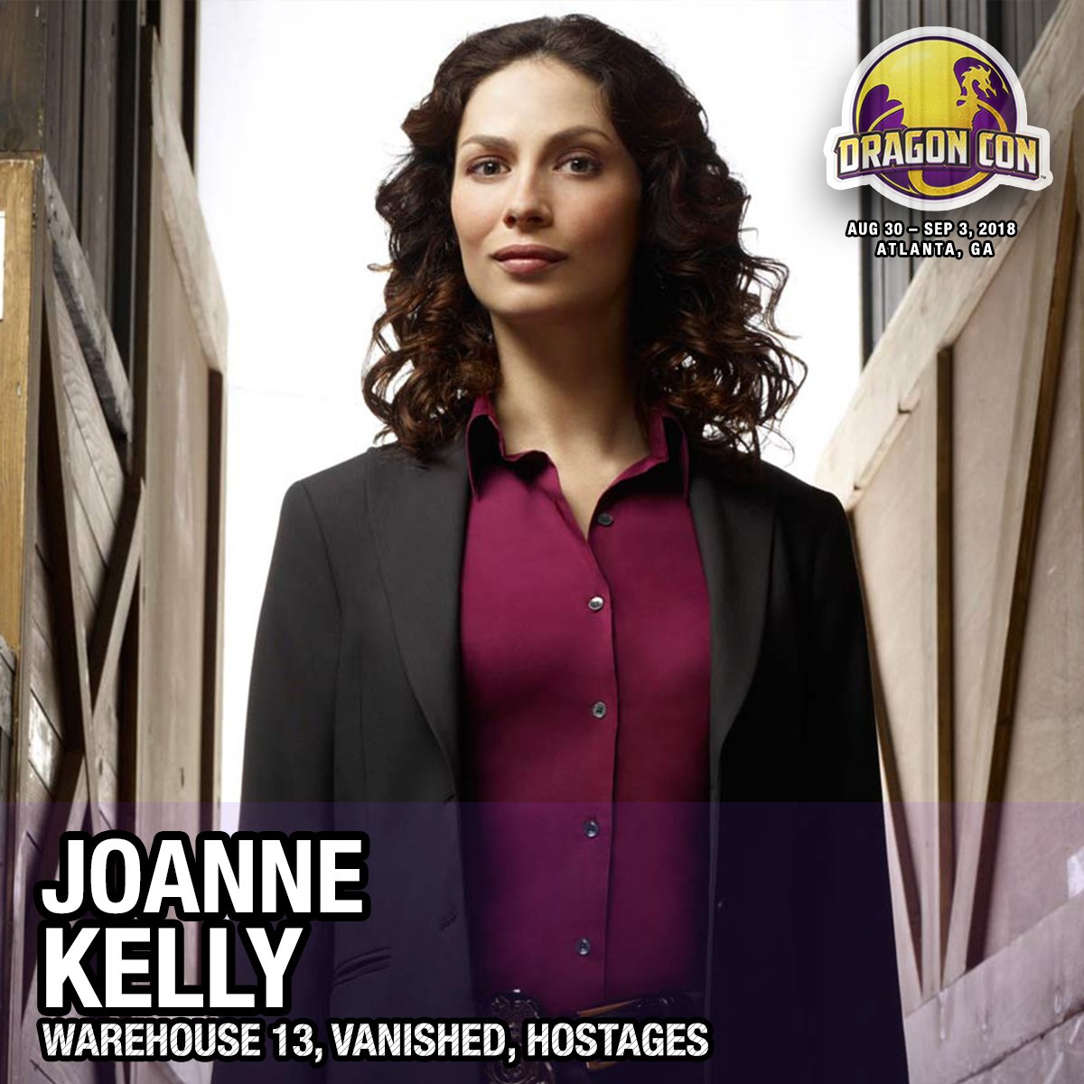 DragonCon's tweet photo. Every cloud has a golden lining (when you're a dragon, anyways). We're sad that Allison Scagliotti had to cancel her appearance for #DragonCon2018.  

BUT... coming in clutch, just like a good #Warehouse13 partner always does, is Joanne Kelly! https://t.co/4DE8G1rweB