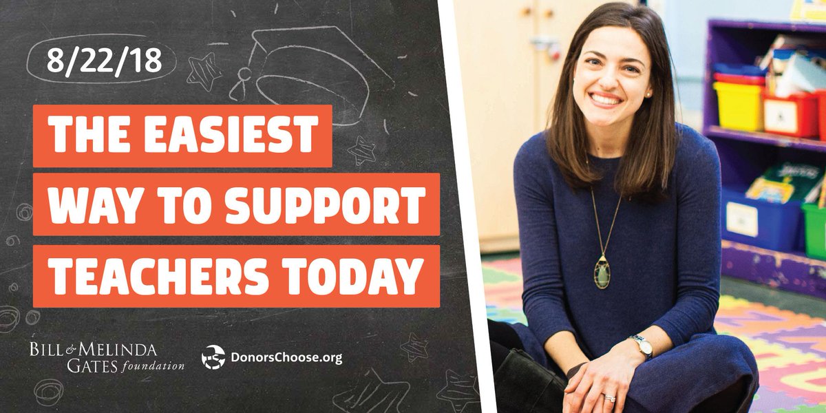 gatesfoundation's tweet photo. #BackToSchool means teachers are spending enormous amounts on classroom supplies—often out of their own pockets. Today, we’re teaming up with @DonorsChoose to give donations a 50% boost so that more teachers can bring learning to life. 📚📝🏫 https://t.co/cZhbNo07j6 https://t.co/VEis3e1bmA