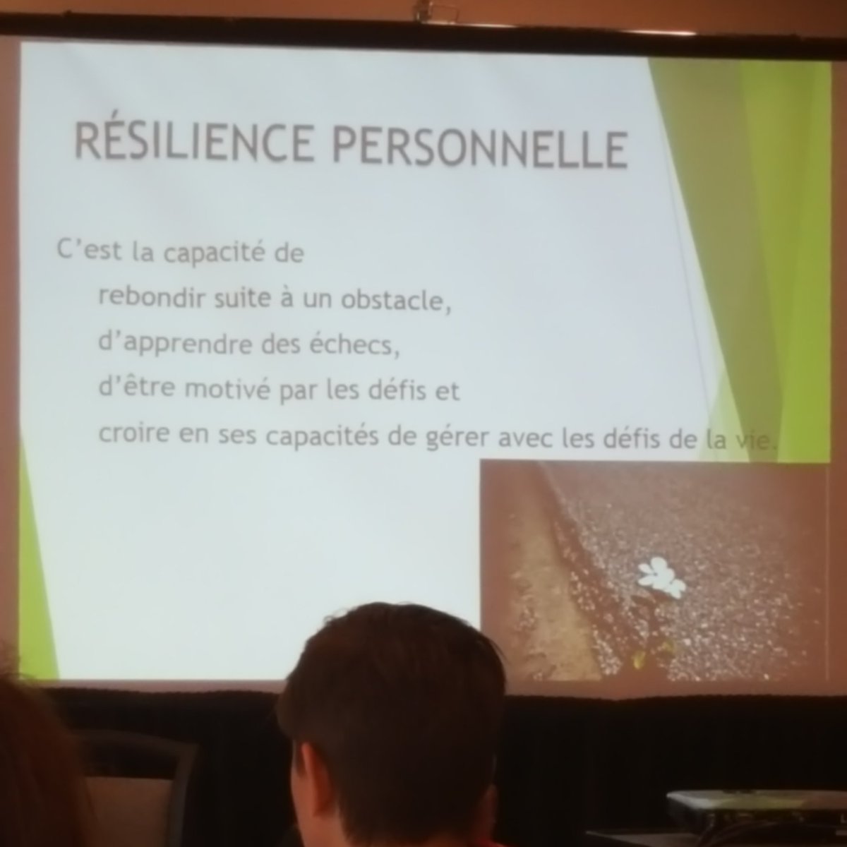 MmeSeguin's tweet photo. a la conférence TA@l'école. La résilience personnelle. C'est tellement important à dev chez nos enfants et nous-mêmes. @BdDesloges @GaudrjoJohanne https://t.co/CPnI8xKwfY