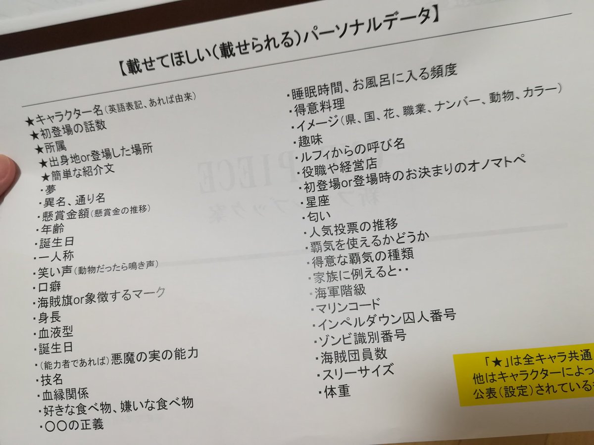 One Pieceが大好きな神木 スーパーカミキカンデ これはファン会議で持参した自作資料の一部です 呼んで貰えて嬉しすぎたんですけど 世界中のファンだって参加したいのに と思って責任も感じながら参加しました 楽しむけどちゃんとファンの要望