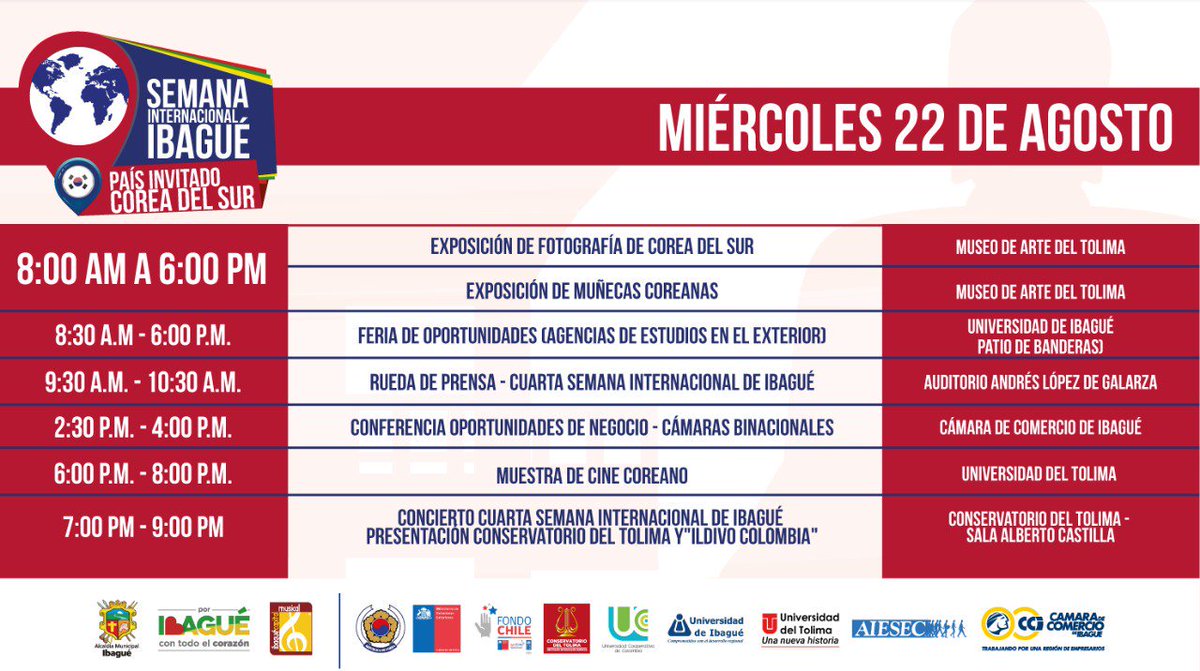 FormacionPaz's tweet photo. El @FondoChile presente en la Semana Internacional de Ibagué a través del proyecto Territorio y Acción Colectiva de @surmaule y @FormacionPaz. Pais invitado #CoreadelSur @Alcaldiaibague @PNUDChile @AGCICHILE https://t.co/Lhk4T5svIE