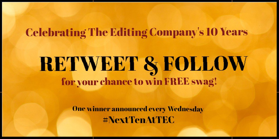 EditingCo's tweet image. We’re celebrating 10 years of TEC with 5 weeks of #giveaways! RETWEET this tweet &amp;amp; FOLLOW for your chance to #WIN a TEC prize pack featuring pens, coasters, a Tim Hortons gift card and a discount for our latest Page, Layout &amp;amp; Design service!