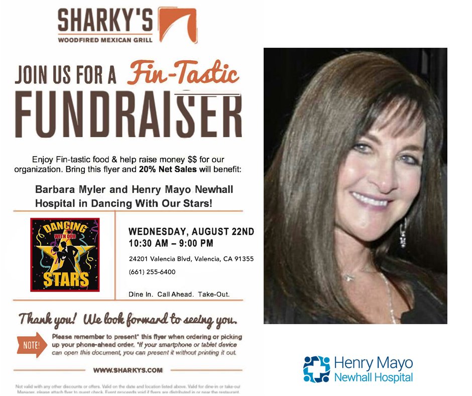 HenryMayoHosp's tweet image. Think @SharkysSocial #Valencia for lunch or dinner TODAY! 20% net sales will benefit Barbara Myler/@HenryMayoHosp in #DWOS! Show flyer when ordering and please #RT! #SantaClarita #SCV