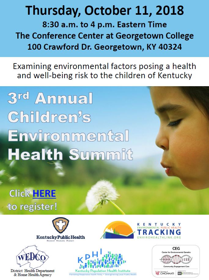 UC_COEC's tweet photo. Registration is now open for the 3rd Annual Kentucky Children's Environmental Health Summit! 
https://t.co/rXY3l0aWzh https://t.co/Gd90o4nBeu
