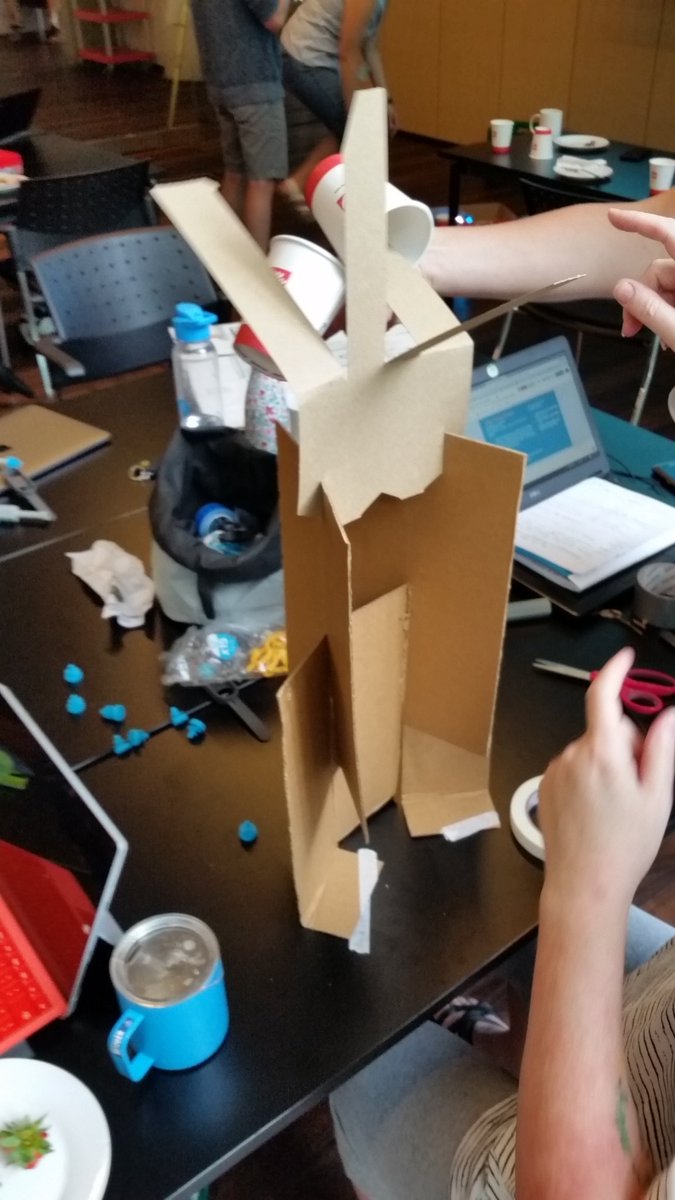 MrMcLain's tweet photo. Participants are hard at work knowledge building and coding either @Sphero or @WonderWorkshop dash to carry a cup a perimeter of 2.9 metres. Building contraptions with @Makedo and other found resources! @MrSteltman @Ruth_Daws #ETFOSA18 https://t.co/QdtHMQWu3F
