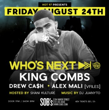 MEDIA ALERT - Sign up for media credentials for HOT 97's AUG WHO'S NEXT SHOWCASE featuring <a href="/Kingcombs/">King Combs</a> , Drew Ca$h, Alex Mali and more this Friday Aug 23rd, 2018 at <a href="/SOBs/">SOBs</a>!

LINK: hot97.com/whos-next-aug-…