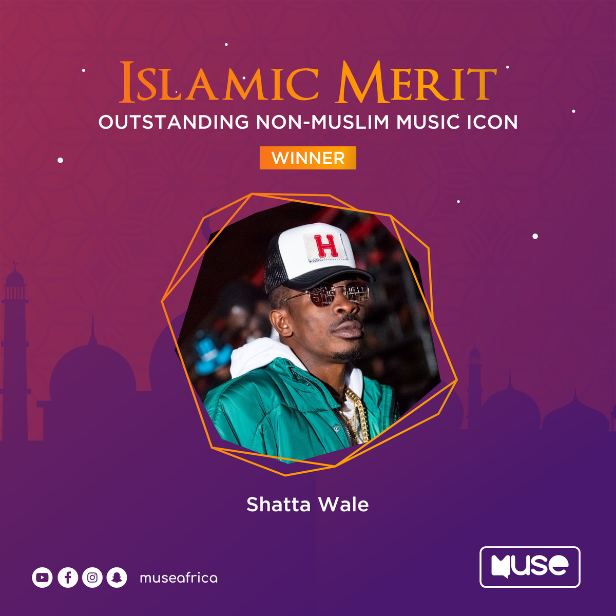 muse_africa's tweet photo. #MuseAfrica @shattawalegh has been selected by our fans as the Outstanding Non-Muslim Music Icon.  👏 https://t.co/c3B9MpgHYS
