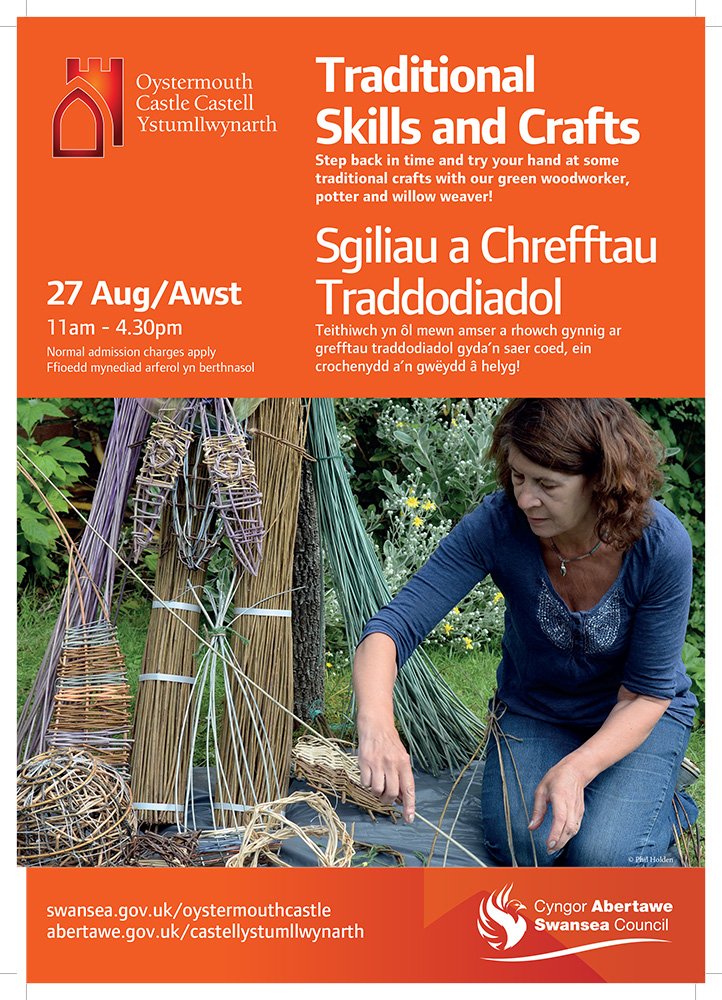 Willow workshops - Tomorrow 23.8.18 11-4 Oxwich Castle and Bank Holiday 27.8.18 Oystermouth Castle - Traditional skills and crafts in a medieval setting.  Come and get crafty! Perfect activity for all the family. #oystermouthcastle #willowworkshop #creativity #cadw #oxwichcastle