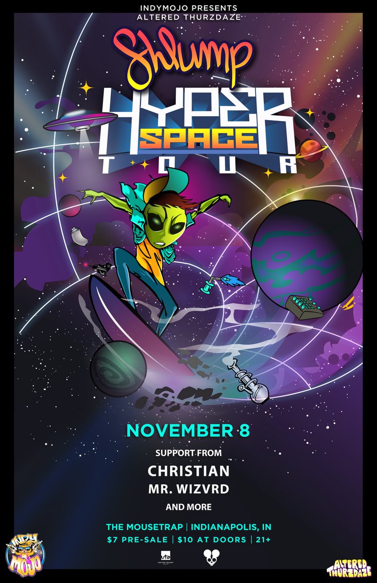 JUST ANNOUNCED: It’s an alien invasion 11/8 as <a href="/shlumpbass/">🛸Shlump🛸</a> turns #AlteredThurzdaze at <a href="/TheMousetrap/">The Mousetrap</a> into Area 51 with support from <a href="/ChristianTheDJ1/">Christian the DJ</a> &amp; @MrWizvrdMusic!  ✌🏼👽