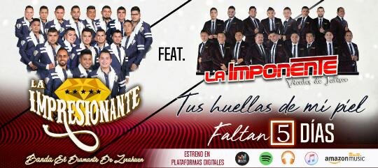 Annette41596549's tweet photo. Buena tarde #ImpoFans estamos a sólo 5 días del gran estreno del tema #TusHuellasEnMiPiel, de @laimponentee feat Banda La Impresionante. 
@ClubDeQueSirvio 
@laimponentee 
#TeamDeQuéSirvió 
#FamiliaImponente https://t.co/Pn7DXn7mdB