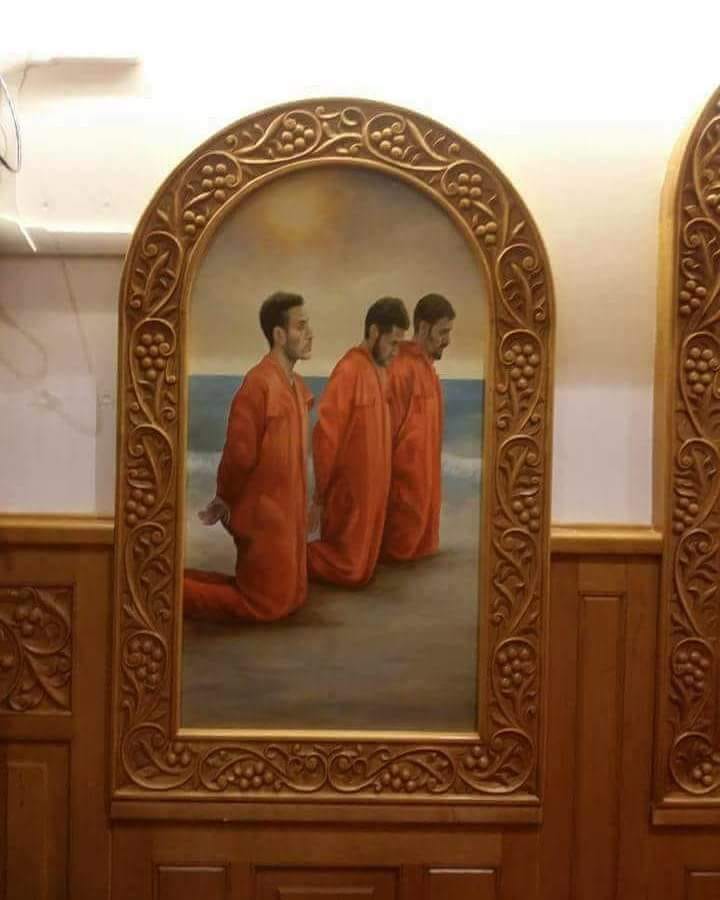 ϫ A New Painting Of The Coptic Martyrs In Libya Hung In Their Home Church In Minya Egypt Not My Photo