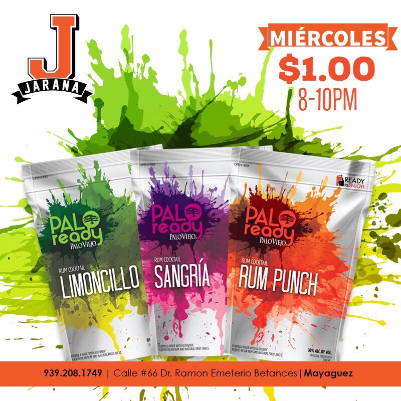 JaranaCollegeB's tweet photo. Miércoles❗️❗️
Happy Hour:
Palo Ready 🍹 
8:00pm a 10:00pm a $1.00 😱 #PrepaWeek #jaranacollegebar #mayaguez #labosque #puertorico https://t.co/Ni8m8kJuPl