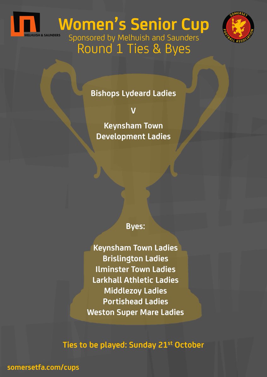 Here are the ties and byes for the Women's Senior Cup sponsored by @mandsltd as drawn live tonight via our twitter feed 🎱📹 Holders @_KTLFC receive a bye along with @BrislingtonLFC @ITLFC @larkhallALFC @MiddlezoyRLFC @wsmafcwomen @PortisheadTown 👋