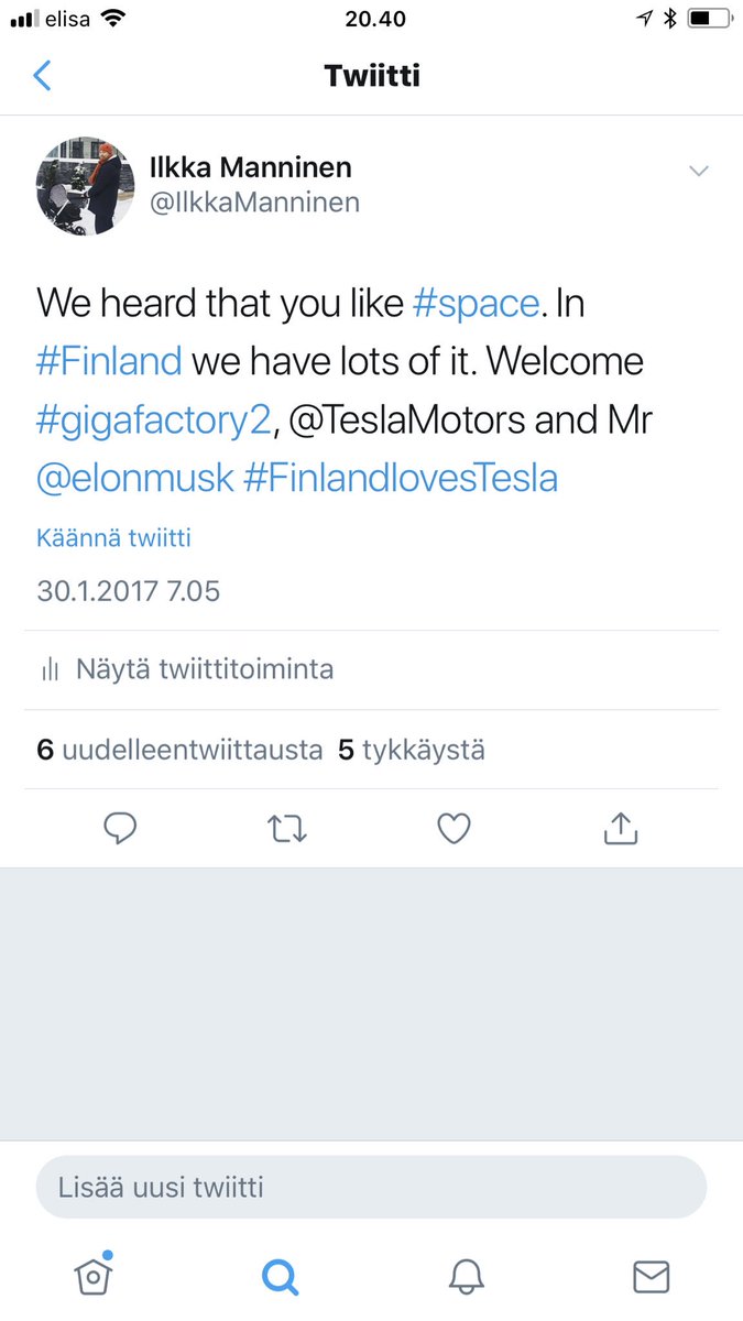 IlkkaManninen's tweet photo. @markusnieminen Great minds think... #start2017 #space #seinäjoki ping @juhoputkonen Uusi yritys, joko nyt kansanliike lähtee? #FinlandLovesTesla 😊👍 https://t.co/Z1tPKmmj1J