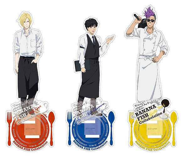 Aitai Kuji Pa Twitter Banana Fish Will Be Having A Special Cafe Featuring Eiji Ash And Shorter In Waiter Outfits Goods Include Acrylic Stands Clear Files Can Badges And Tapestries Release Date October