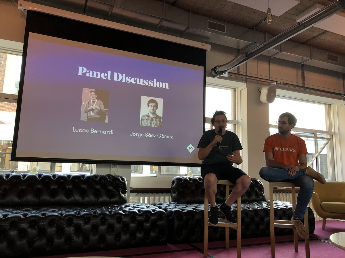 CultRepo's tweet photo. Awesome talks about #MachineLearning by @josago_ from @connecterra and Lucas Bernardi from @bookingcom! Some professional slang on the second pic. ;) https://t.co/WTERbAENUw