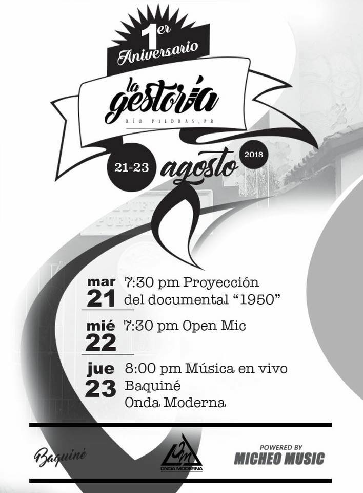 Acompáñanos a seguir celebrando el 1er aniversario de la <a href="/lagestoriapr/">La Gestoría</a> mañana jueves 23 junto a <a href="/BaquineMusic/">Baquiné</a> y <a href="/OndaModerna/">Onda Moderna</a> 💃🏽🕺🏽