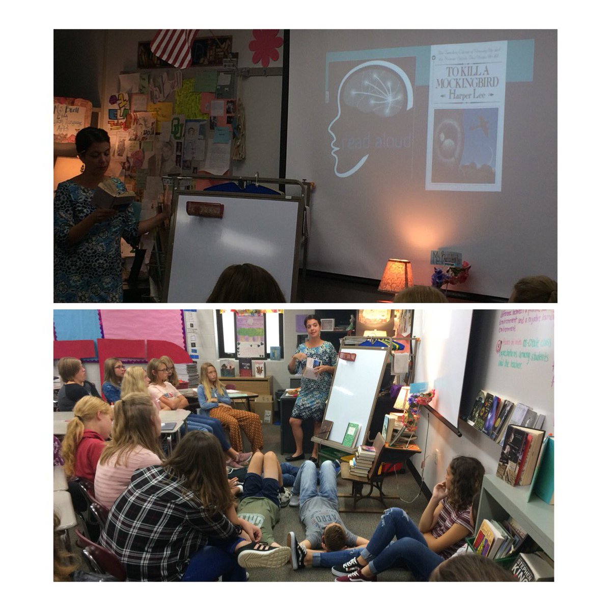 GrahamMidSchool's tweet photo. Students getting comfortable during Interactive Read Aloud of To Kill a Mockingbird with @BuellLb172105 . Promoting great conversations and shared understanding. #GMSpride #TextToWorldConnections https://t.co/uXuHsRNUI6