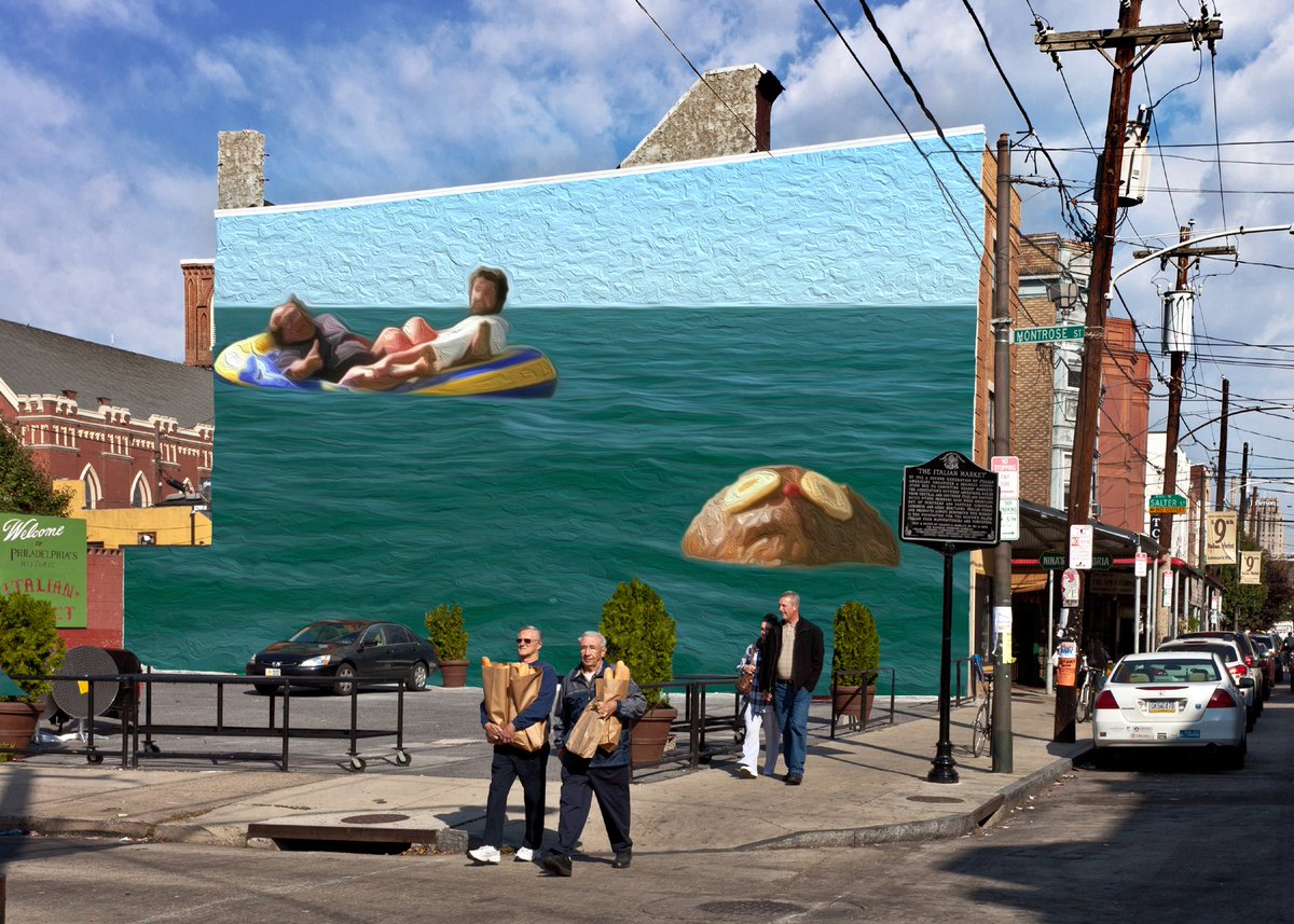 PhillySnark's tweet photo. "Rum Ham" replaces Frank Rizzo mural in Italian Market https://t.co/jnOdm8lLT7