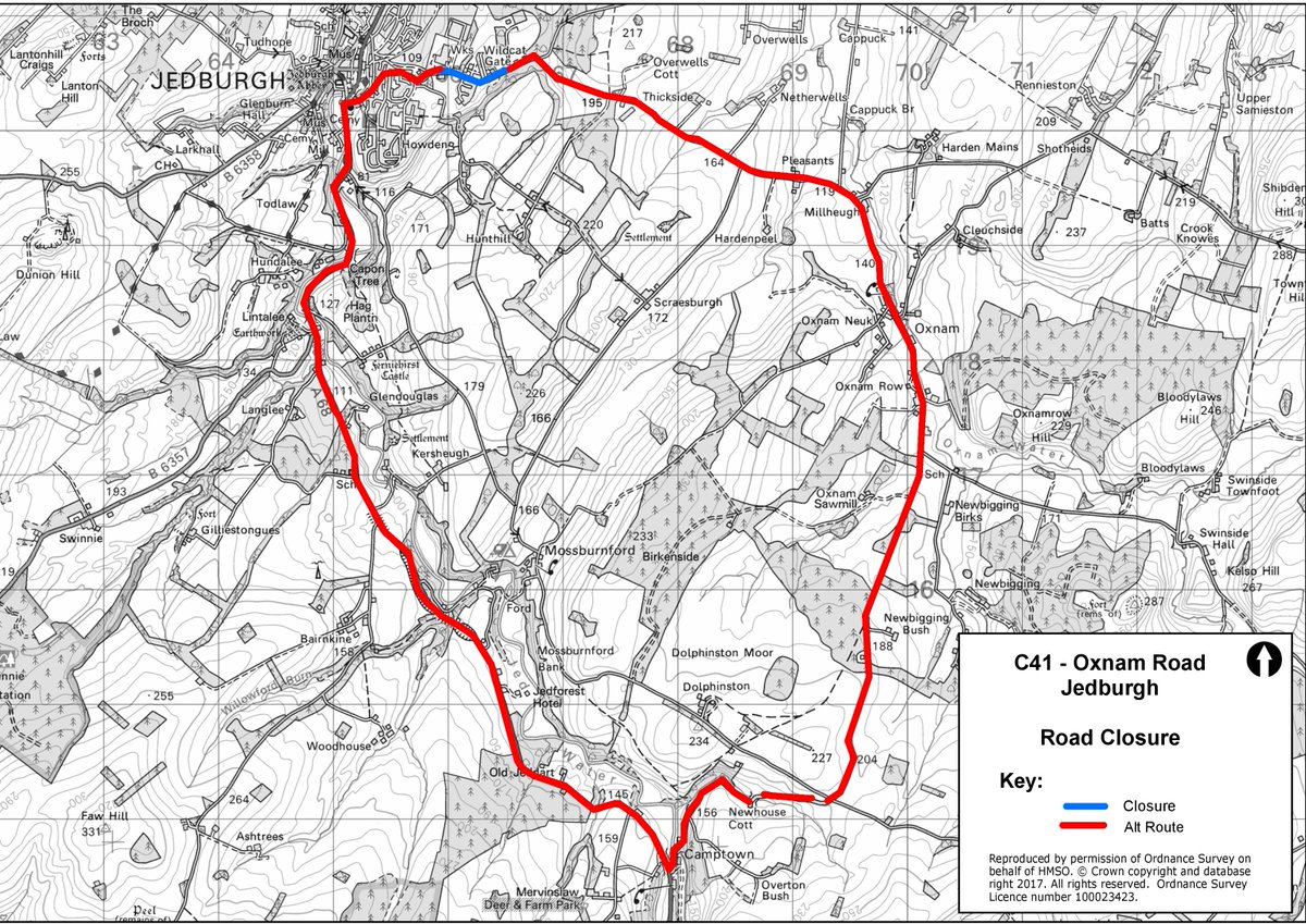 scotborders's tweet photo. Reminder that a section of C41 Oxnam Road in Jedburgh will be closed for resurfacing tomorrow &amp; Friday and Sunday &amp; Monday 8am to 5pm. Where possible, access will be provided for local businesses/residents of Rowan Road, with diversion for all others via A68 #sbctravel https://t.co/VTI8qvFZvZ