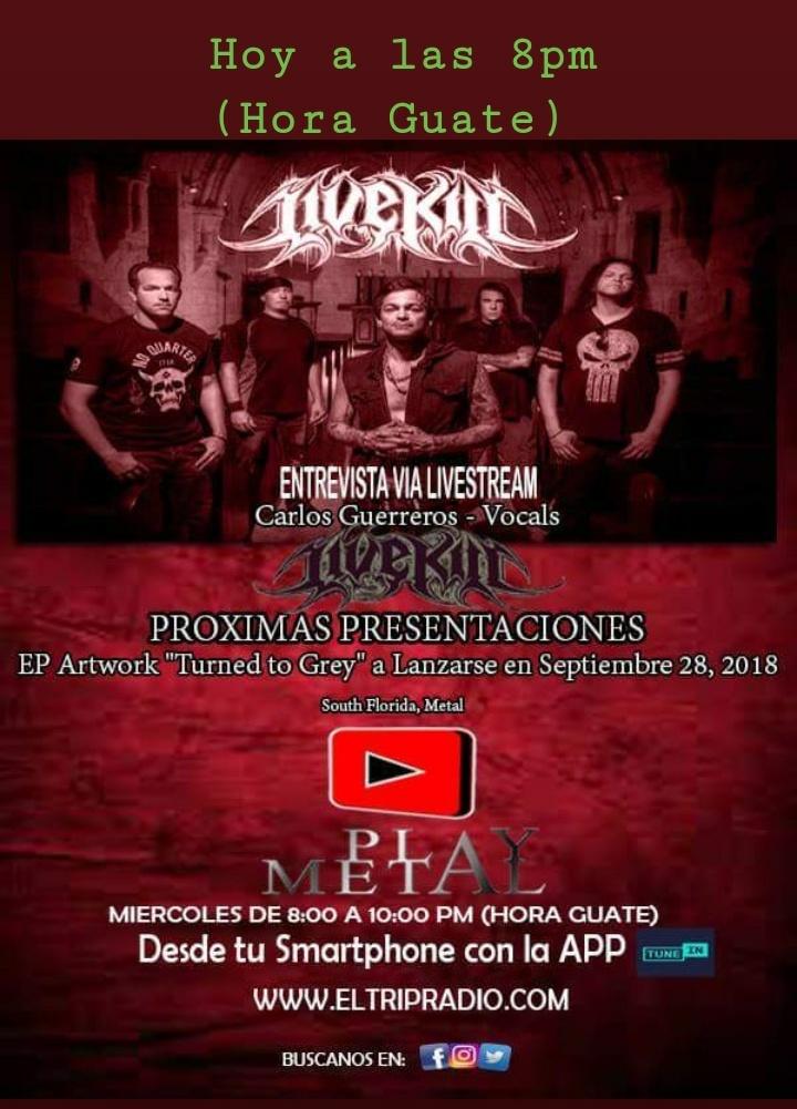 elkal1fa's tweet photo. Hoy entrevista Vía Livestream con Carlos Guerreros vocalista de #LiveKill banda de South Florida, sintoniza desde las 8PM (Hora Guate)
https://t.co/jpHmnGple4
Podes sintonizar en tu smartphone y tablet con la App TuneIn búscanos como @eltripradio https://t.co/ahU6u9Mx5x