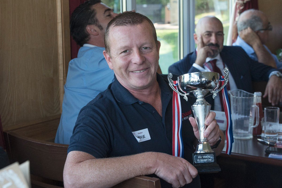 BNI_Vision's tweet photo. Congratulations to Shane @RJEvansRoofing on winning the short presentation Cup this week. Only a new member but already making his mark. https://t.co/A8wvaXKt6S