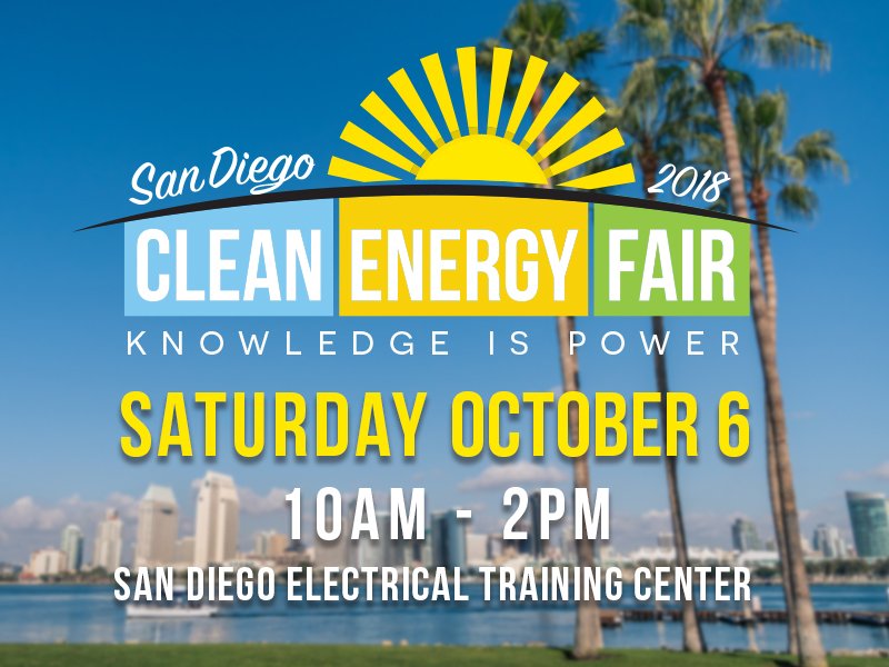 SullivanSolar's tweet photo. Join us for a day of energy education, providing information about solar &amp; energy storage, electric vehicles, energy efficiency &amp; more! We are connecting nonprofits &amp; clean energy professionals to empower San Diegans in the quest for 100% clean energy. https://t.co/kcv8rM1c9T https://t.co/ewiAYfYG7H