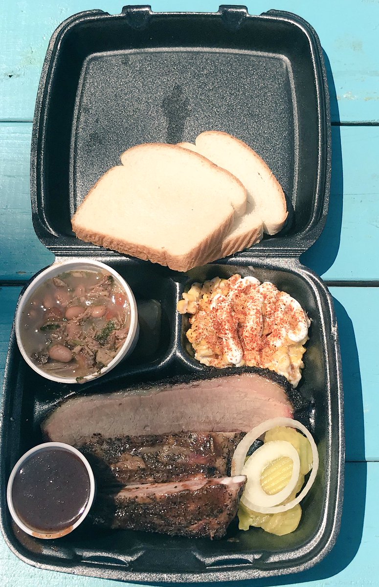 Two meat two sides <a href="/louiesbbqtx/">Louie's</a> #louies #louiesyall #atx #bbq #austin #atx #brisket #ribs #charrobeans #elote