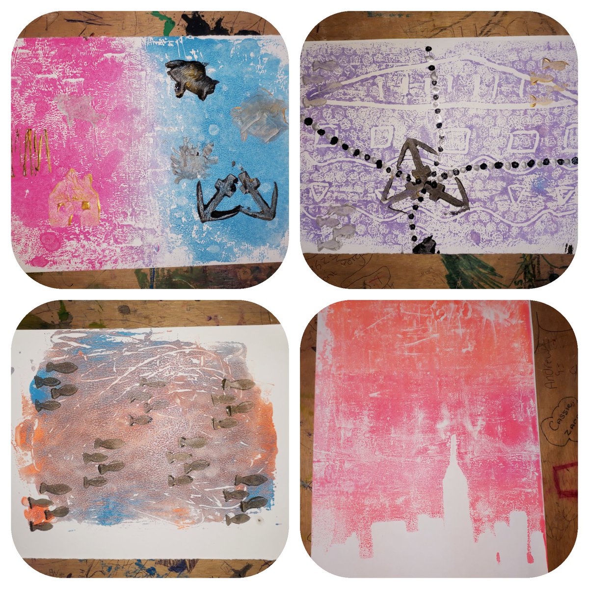 Great results as always at Senghenydd Youth Drop In Centre hopefully we will see these entered into <a href="/Undercurrentss/">Undercurrents</a> Aber Valley Arts Festival in October 😁😁😁 #communityartist #youtharts #monoprinting #blockprinting #ourworld #underthesea