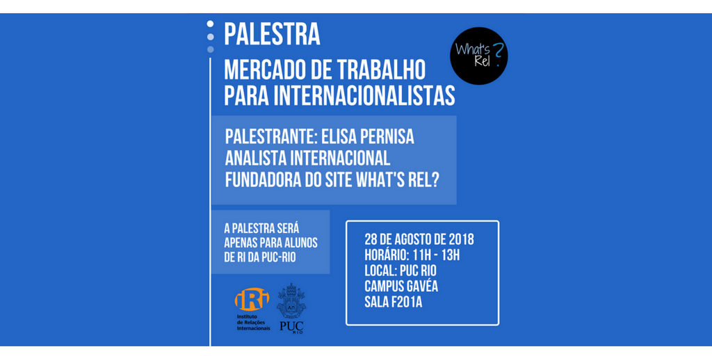 whatsrel's tweet photo. Sim! Vai rolar mais uma palestra sobre o mercado de trabalho para Internacionalistas, desta vez para alunos da Puc-Rio. A palestra vai ocorrer no dia 28 de agosto às 11:00. E se você também quer o What's Rel? na sua Universidade envie um e-mail para: whatsrel@gmail.com 
#pucrio https://t.co/H5h6wTZuwy