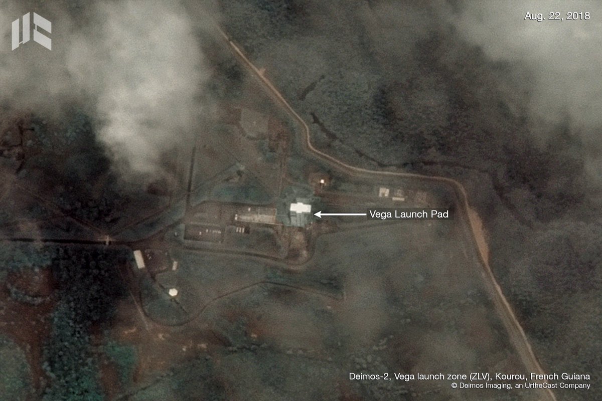 deimosimaging's tweet image. #DEIMOS2 caught the #Vega launch pad beneath the clouds in #Kourou today, Aug. 22, just a few hours ahead of the launch of #Aeolus from there! Best of luck to @esa #EarthGroupies🌍🚀