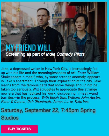 ElijahGuo's tweet photo. I'm thrilled to announce my TV pilot @myfriendwilltv is receiving its World Premiere at @Tribeca TV Festival as part of its first-evere Indie Comedy Pilots program! Buy tickets here: https://t.co/Fbxynp9P8F

#TribecaTVFestival #TribecaFilmFestival #Tribeca https://t.co/sKHIh73ula