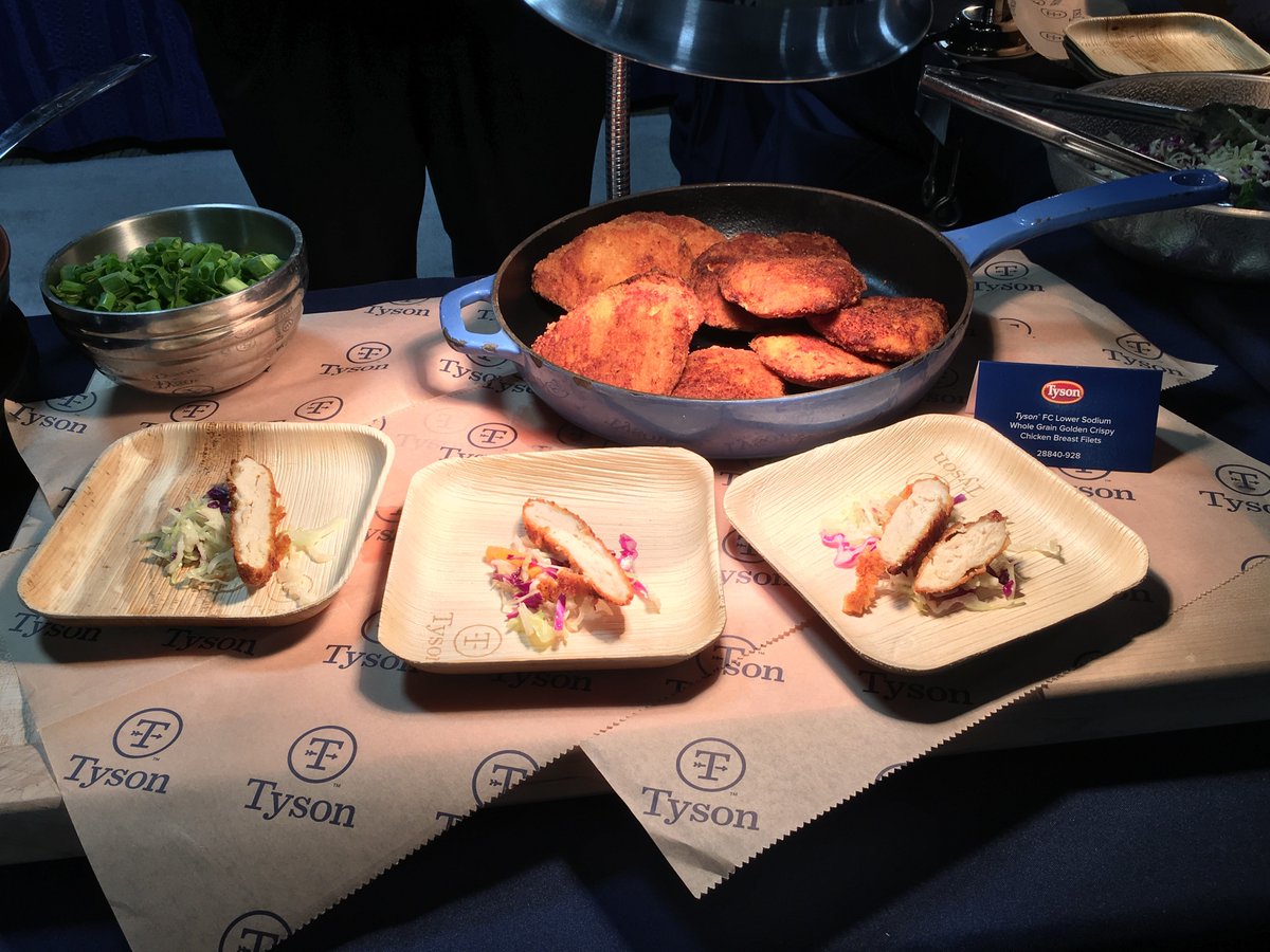 TysonFdsrvc's tweet photo. If you’re looking for something incredible to taste, stop by our booth at #ExploringAHF to try our Fully Cooked, Whole Grain, Lower Sodium Golden Crispy Chicken Breast Fillets. https://t.co/Fb4eM3h1As