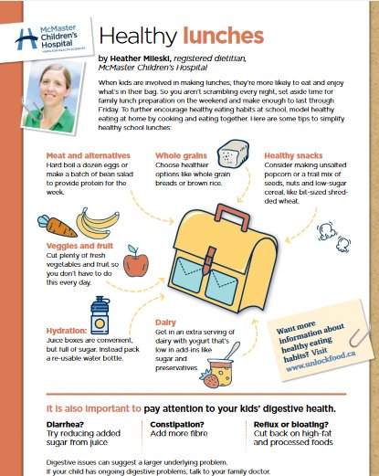 Great #backtoschool tips in this <a href="/mch_childrens/">McMaster Children's Hospital</a> guide coming to schools. First course to enjoy is a tip sheet on healthy lunches, written by a registered dietitian!