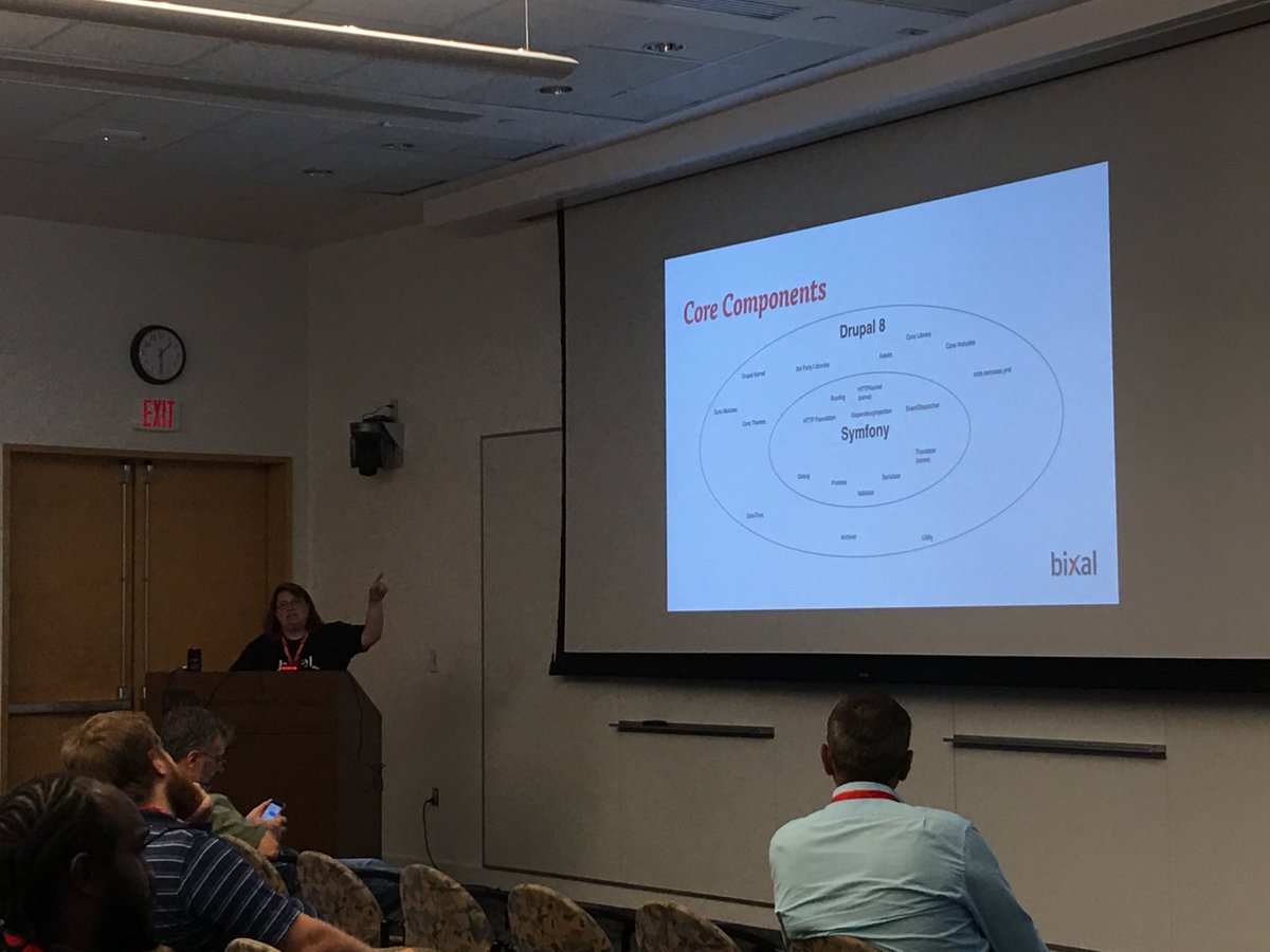 bixal's tweet image. Lisa McCray doing a presentation comparing #drupal8 to Disney world #DrupalGovCon - Go, Lisa!
