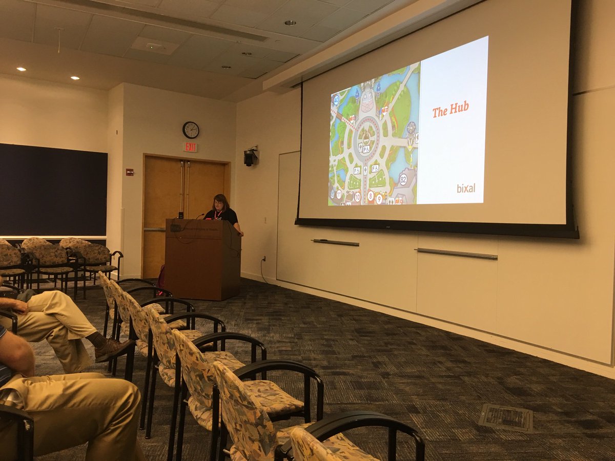 bixal's tweet image. Lisa McCray doing a presentation comparing #drupal8 to Disney world #DrupalGovCon - Go, Lisa!