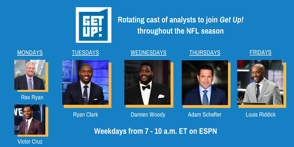 ESPN PR on X: 'And. that is just the beginning. NFL analysts will be on  @GetUpESPN each day as well!  / X