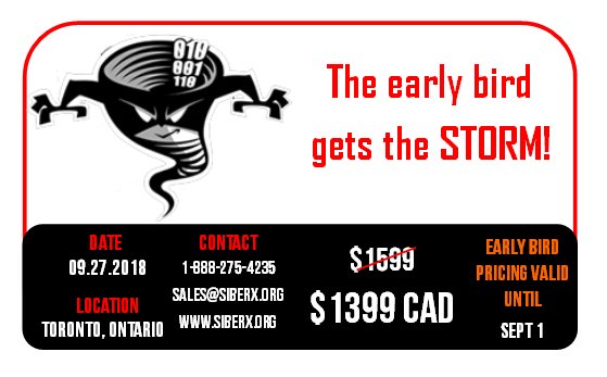 siberxorg's tweet photo. The early bird gets the STORM..workshop that is! $1399 CAD only until Sept 1st. Register now!  https://t.co/CWKZ8Nw3nm  @ECCOUNCIL 
#storm #stormworkshop #cybersecuritytraining #ethicalhacking #cybersecurity #infosec  #training #toronto #informationsecuritytraining #eccouncil https://t.co/xtQYrY2qxQ