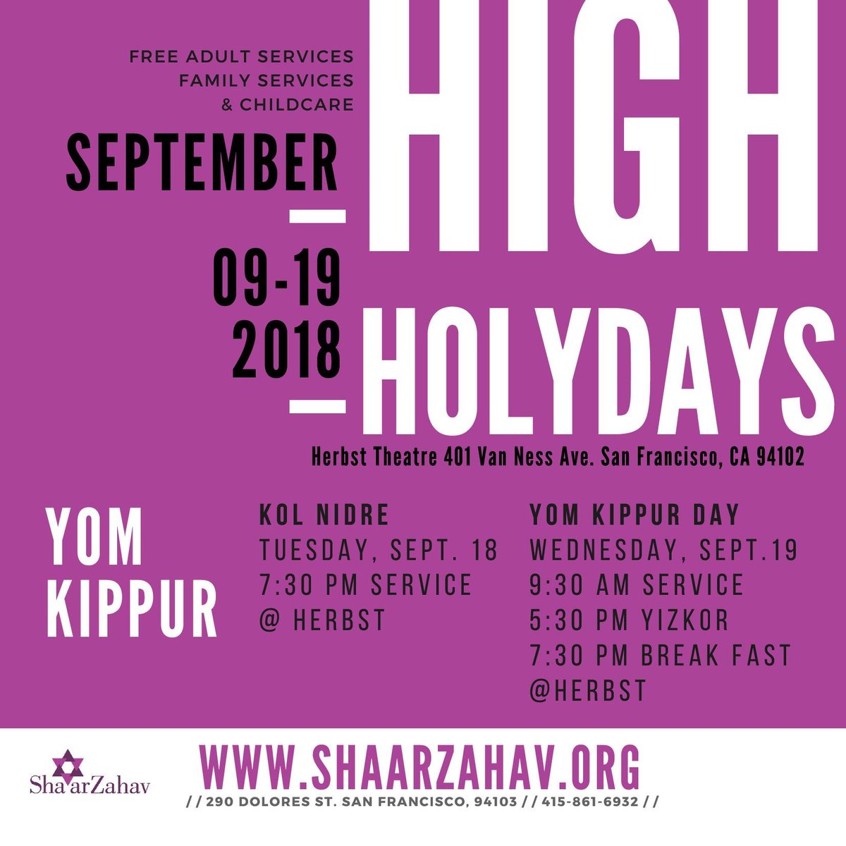 High Holidays are right around the corner! Join us for free or donation-based services and childcare. At Sha'ar Zahav, we inspire one another to seek justice, advance equity &amp; cultivate compassion. Our doors are open to everybody, regardless of ability to contribute financially.