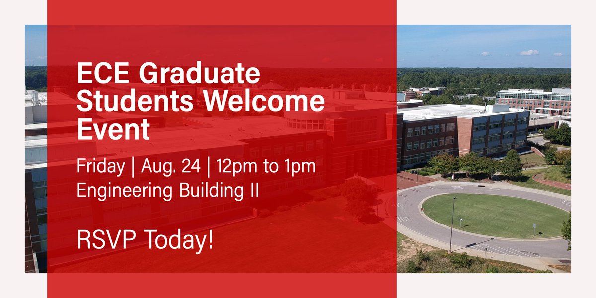 ncstateece's tweet photo. All new graduate students are invited to grab free food and meet each other! 
Friday, August 24; 12 pm - 1 pm; EB2. 

Where in EB2? You will need to sign up before Thursday, August 23rd at 5 pm to find out! *Free food* will be provided. 

https://t.co/XBPkd7TJLU https://t.co/V1fIsQfa4o