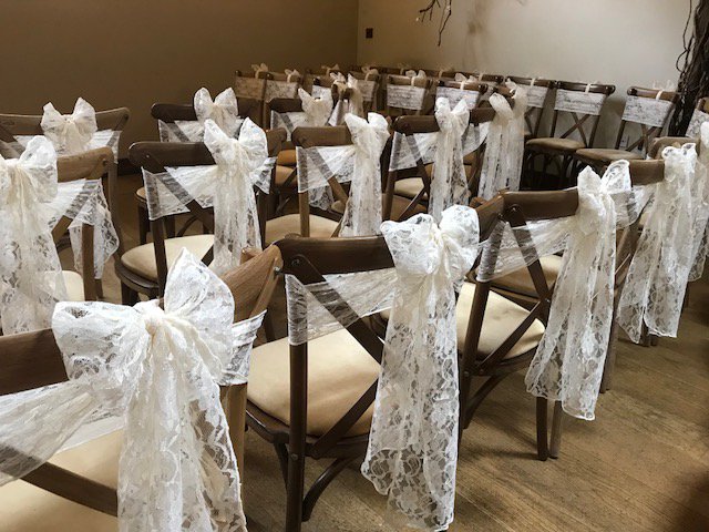 Anyone for lace sashes? These looked great at <a href="/whinstoneview/">Whinstone View</a>  back in May! 😍 So versatile and can be used over the top of another coloured sash for extra detail. #venuestyling #venuestyling #teesside #weddings #weddinghour