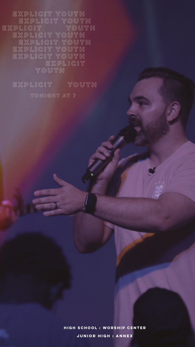 WeAre_Explicit's tweet photo. Can’t wait to hang out with all of you tonight!!! Bring a friend for a chance to win some Give Aways!
6:30 • Pre Service 
7:00 • Service 
///
JH • Annex 
HS • Worship Center https://t.co/nLcWthxnuz