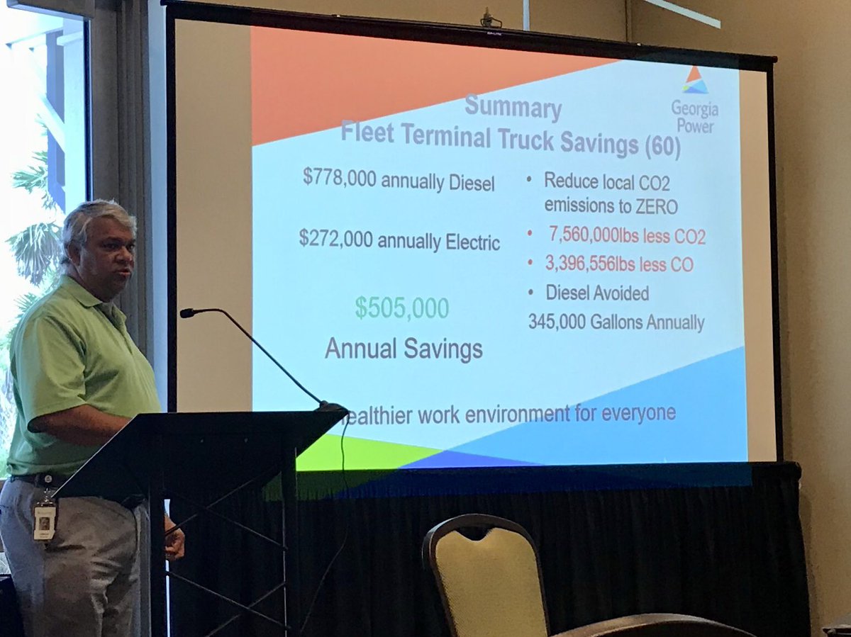 timechols's tweet image. Incredible presentation at #GEC2018 about research done at @GaPorts in comparing electric “jockey” trucks with traditional diesel ones. Check out numbers. #willitwork @georgiapowerET