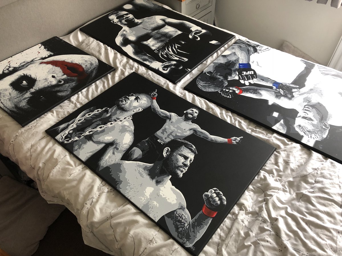 RossBainesArt's tweet photo. My wife just loves it when I dry my newly varnished paintings on our bed 😬
#needabiggerstudio https://t.co/9QC94MRFBz