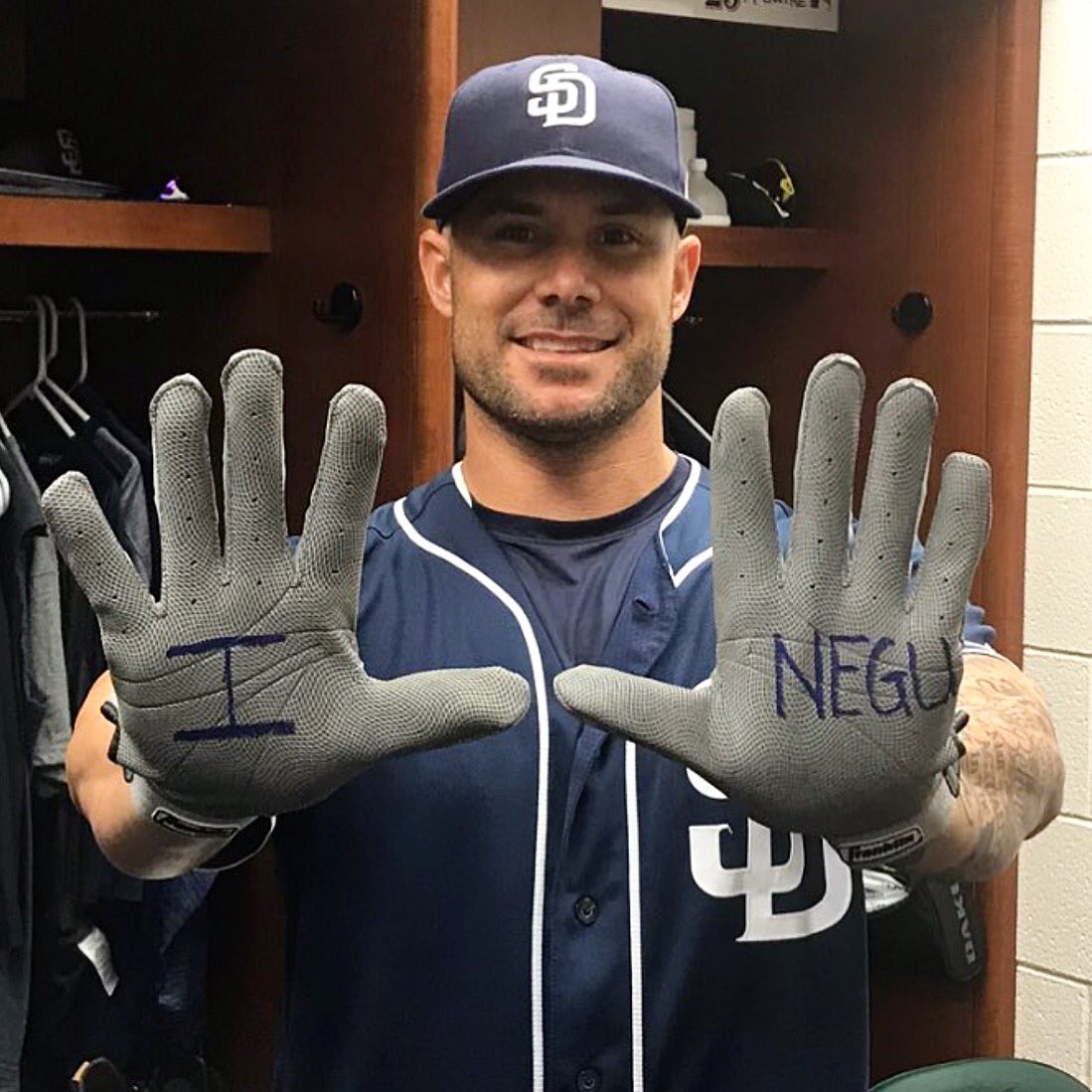 TeamNEGU's tweet photo. #iNEGUDoYou challenge photo from #NEGU All-Star and 1st base coach for the @Padres, Skip Schumaker! Thanks Skip! Keep up the challenge for kids fighting cancer NEGU Nation! https://t.co/Zr5JUejncy