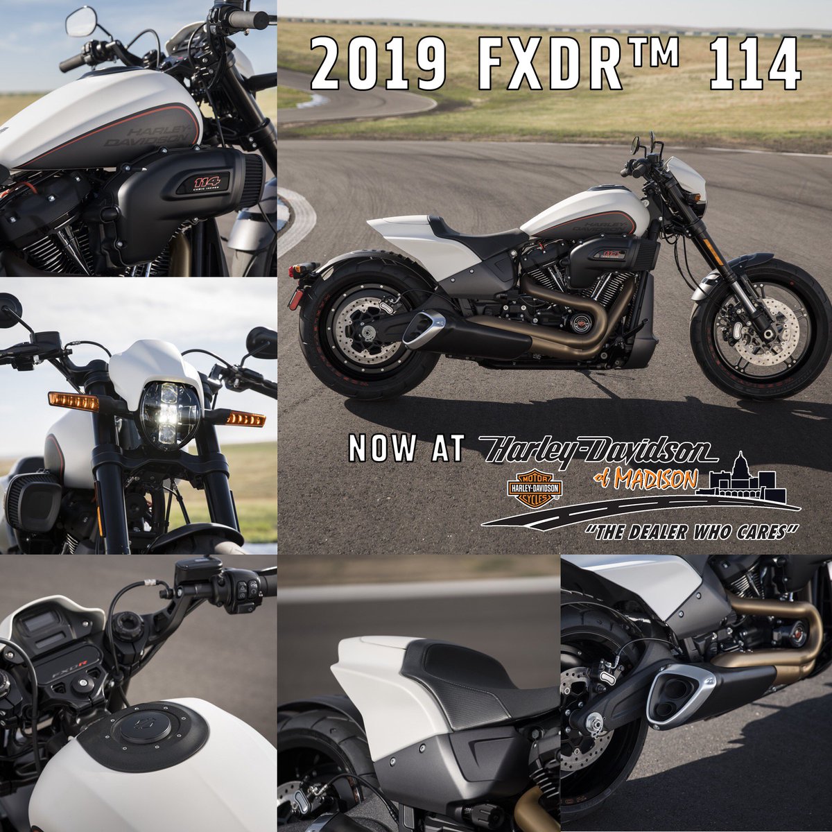 HDofMadison's tweet photo. Meet the #allnew #2019 FXDR™ 114 motorcycle from @harleydavidson! Fast on the straights. Quick in the turns. Take a ride. It will blow you away. NOW AT @hdofmadison! #FXDR114 #softail #HDMC #HD #harley #FreedomMachine #MilwaukeeEight #hdofmadison #hdm #thedealerwhocares https://t.co/HK6yBQP4T7
