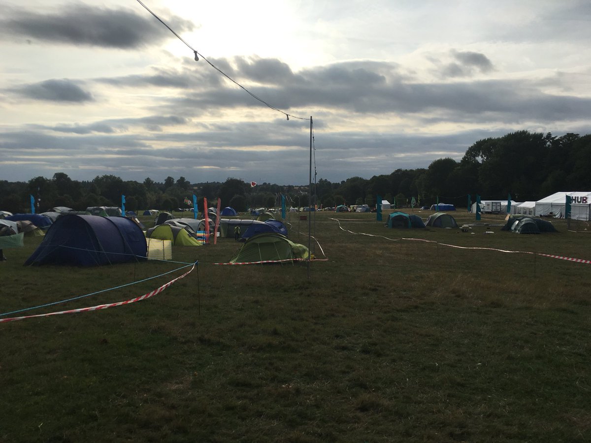 Volunteer camping area filling up <a href="/greenbelt/">Greenbelt Festival</a> in preparation 4 the masses descending in the next 36 hours! <a href="/YMCAEng_Wales/">YMCA England & Wales</a> &amp; @YMCAScotland teams arriving to empower young people to run #TheDen &amp; #Engine venues, as well as run the showers! #KeepingCampersClean #actsoftheimagination