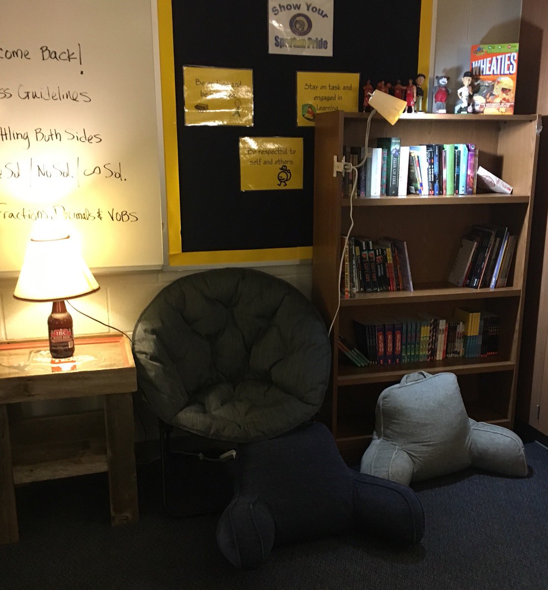 LitCoachSonya's tweet photo. I found another cozy reading nook in Coach Firestoneโs room @SpillaneMS! โค๏ธโค๏ธ๐๐#ReaderReady #RWrocks https://t.co/UAMmB8aGjQ