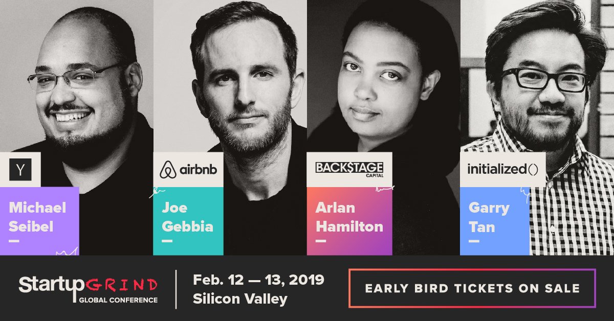Startup Grind (@startupgrind) on Twitter photo 📢 <a href="/mwseibel/">Michael Seibel</a> (CEO, <a href="/ycombinator/">Y Combinator</a>), <a href="/jgebbia/">Joe Gebbia</a> (Co-founder, <a href="/Airbnb/">Airbnb</a>), <a href="/ArlanWasHere/">Arlan 👊🏾</a> (Founder, <a href="/Backstage_Cap/">Backstage Capital</a>) and <a href="/garrytan/">Garry Tan</a> (Co-founder, <a href="/Initialized/">Initialized Capital</a>) are just a few speakers announced today. See more speakers + special Launch Day ticket sale 🔥: startupgrind.com/conference/tic… 📢 <a href="/mwseibel/">Michael Seibel</a> (CEO, <a href="/ycombinator/">Y Combinator</a>), <a href="/jgebbia/">Joe Gebbia</a> (Co-founder, <a href="/Airbnb/">Airbnb</a>), <a href="/ArlanWasHere/">Arlan 👊🏾</a> (Founder, <a href="/Backstage_Cap/">Backstage Capital</a>) and <a href="/garrytan/">Garry Tan</a> (Co-founder, <a href="/Initialized/">Initialized Capital</a>) are just a few speakers announced today. See more speakers + special Launch Day ticket sale 🔥: startupgrind.com/conference/tic…