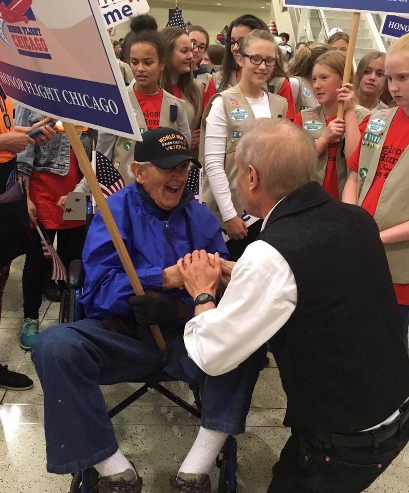 GovRauner's tweet photo. We are the land of the free because of the brave. Donations for the 2018 Governor’s Bicentennial Ride will go to Honor Flights for veterans. If you’d like to come along, sign up here: https://t.co/pcNEZ2eHXp. It’ll be a great ride for a great cause. https://t.co/TJmPhjLA6X